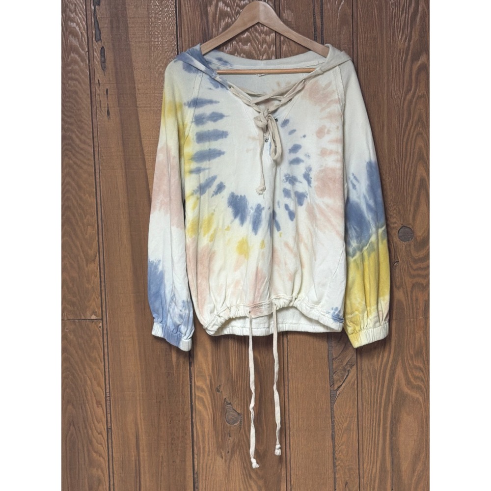 POL‎ tie dye tie front broken in lightweight hoodie